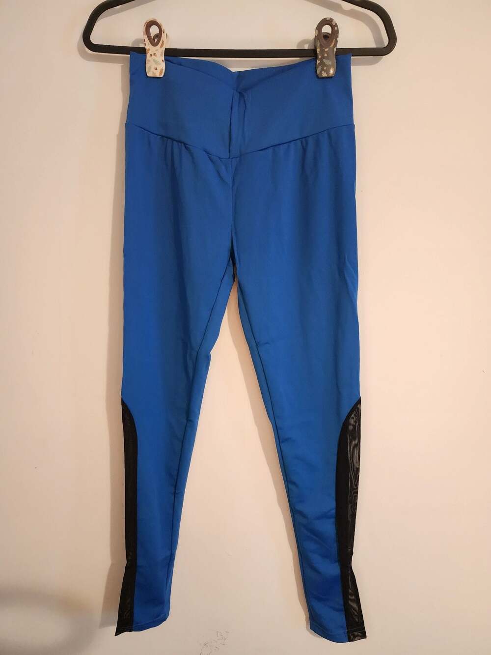 WOMEN'S LEGGINGS COLORBLOCK BLUE WITH BLACK MESH SIZE L / XL